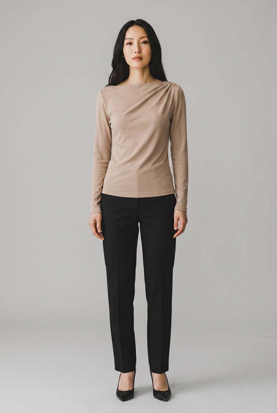 Mango Cotton Rich Boat Neck Long Sleeve Top Light Brown